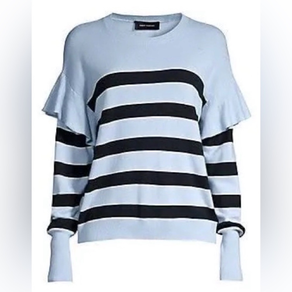 ROBERT RODRIGUEZ Blue Black Stripe Pullover Wool Blend Sweater Preppy - L- NWT